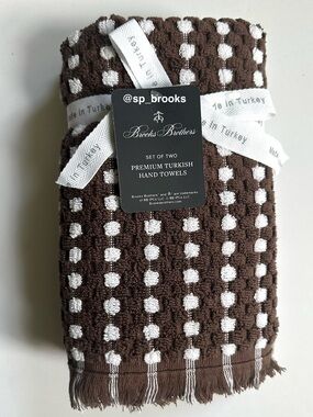 🎁2PC Brooks Brothers Premium Turkish Cotton Hand Towel Set - Brown and White